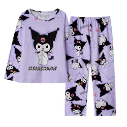 Sanrio-Conjunto de pijama de seda de leche para niños, ropa de casa Kawaii, Anime, Cinnamoroll, Kuromi, otoño, 2024