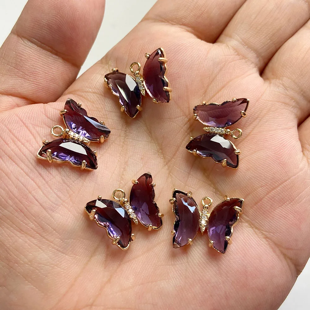 Fashion Shiny Crystal Butterfly Pendant Gradient Muticolor Transparent Glass Charms Pendants For Jewelry Making Necklace Earring