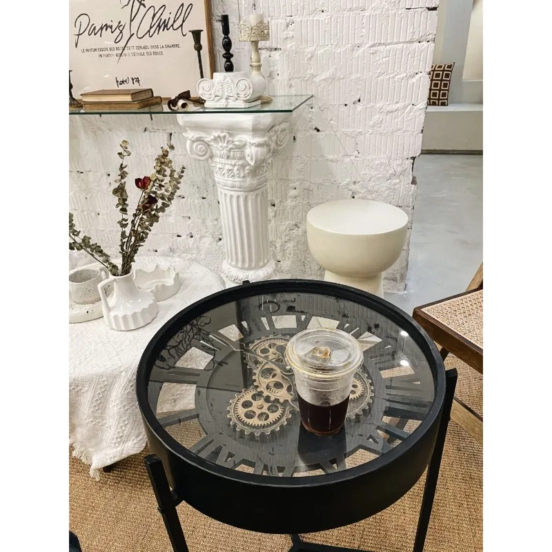 

Retro high-end light luxury Nordic designer American living room hotel coffee table small apartment clock