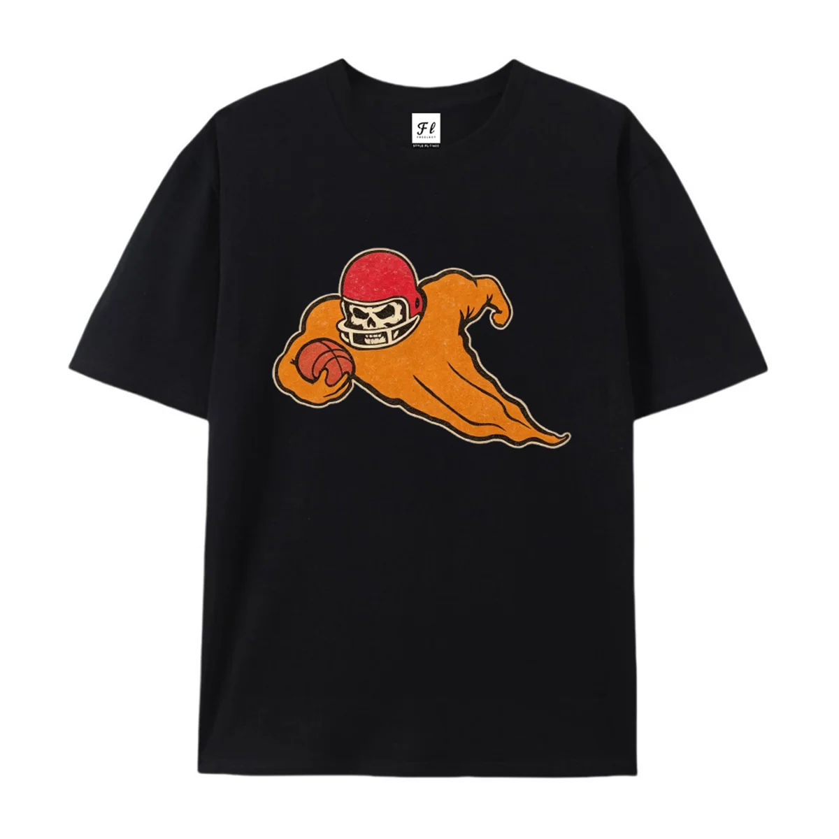 `Vintage Ghost Skull Football Player Graphic T-Shirt Retro Skeleton With Red Helmet Rugby Sport Spooky Casual Short Sleeve Tee