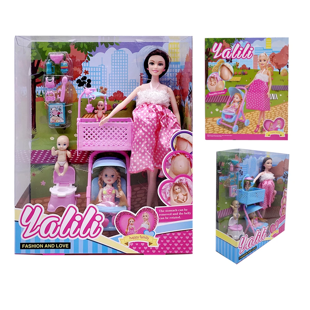 Doll House Stroller Accessories 11.5'' Pregnant Dolls with Baby Doll Birthday Christmas Gift with Pretty Box Kid Toys