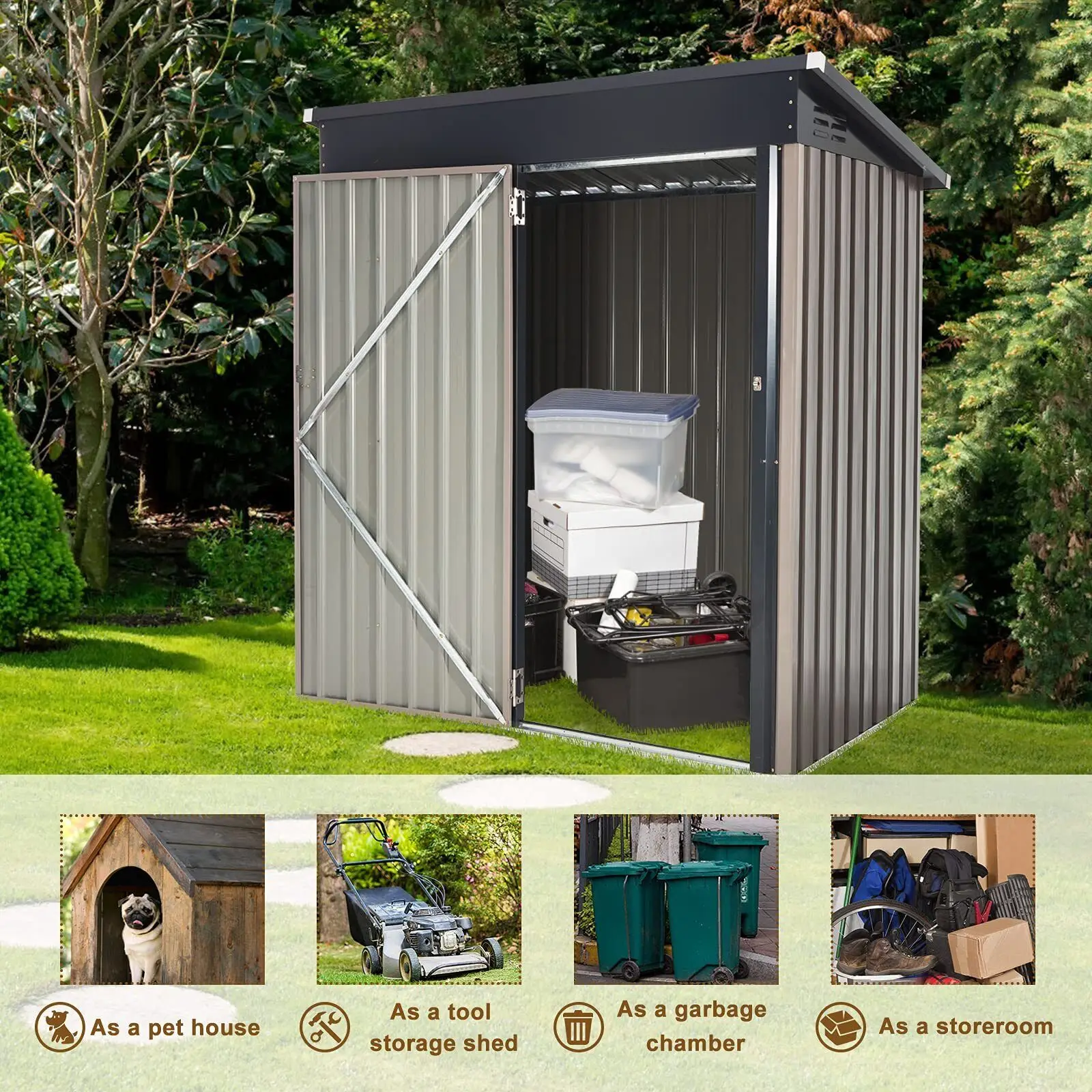 Outdoor Storage Shed, w/ Lockable Door, Utility and Tool Storage for Backyard