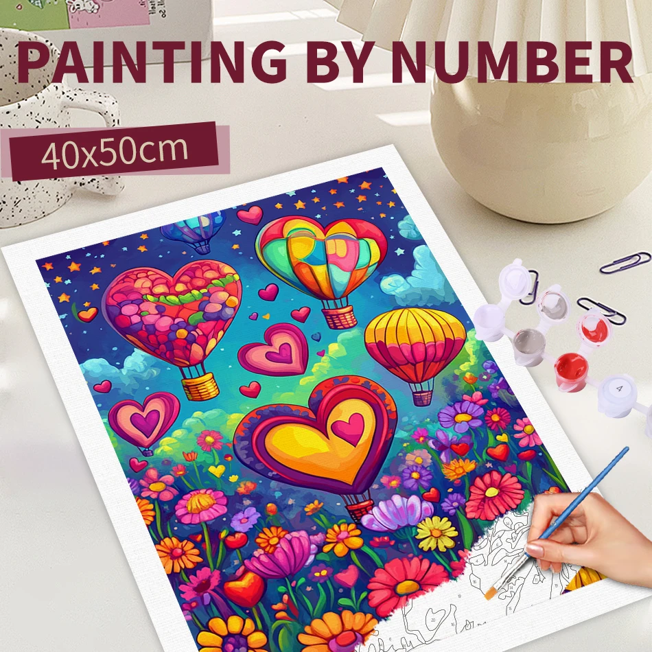 

RUOPOTY Diy Painting By Numbers With Frame Love balloon Illustration Landscape Acrylic Paint On Canvas Picture By Numbers