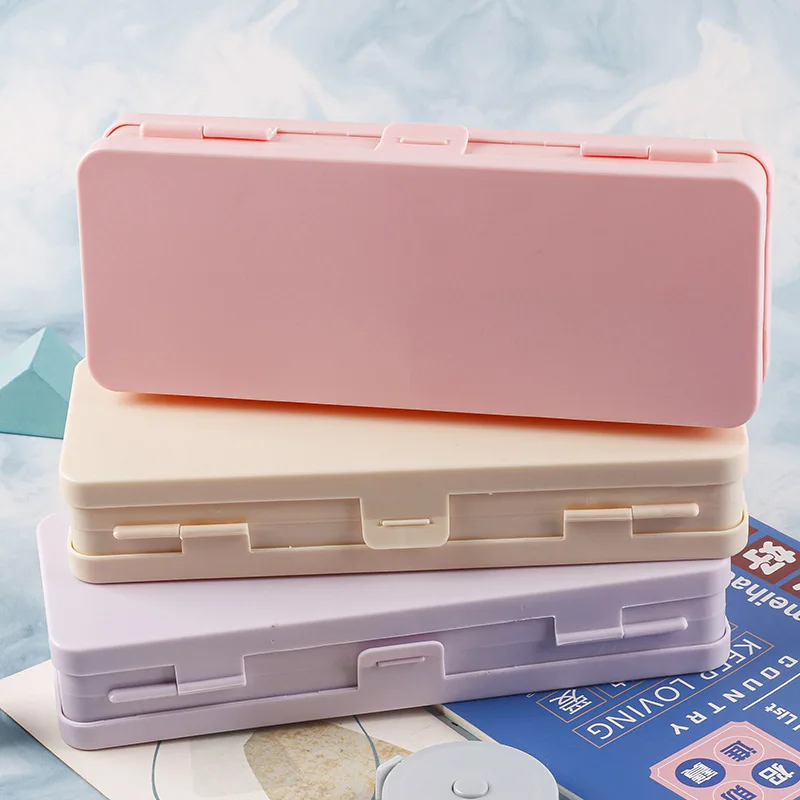 5 Pcs Pencil Case Simple Snap Buckle Double Compartment Design Stationery Box Cartoon Pencil Box School Stationery Bag