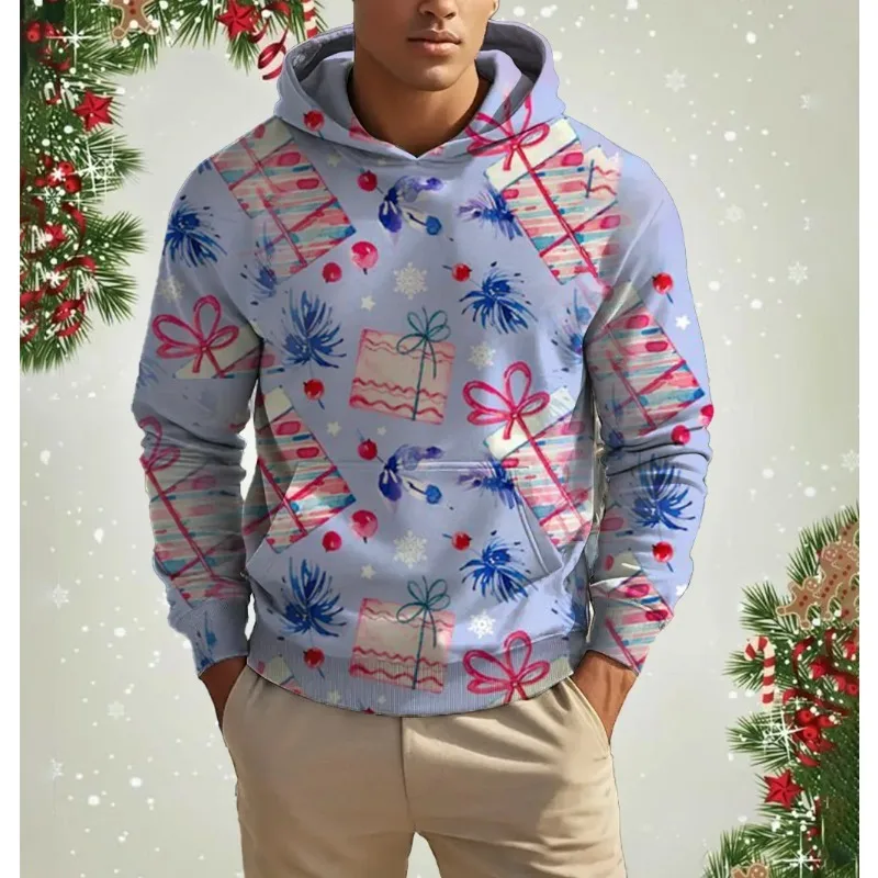 

025 Comfortable and Fashionable Christmas Men's Clothing 3D Printed Gift Printed Pullover Sweater Long Sleeved Sports Shirt