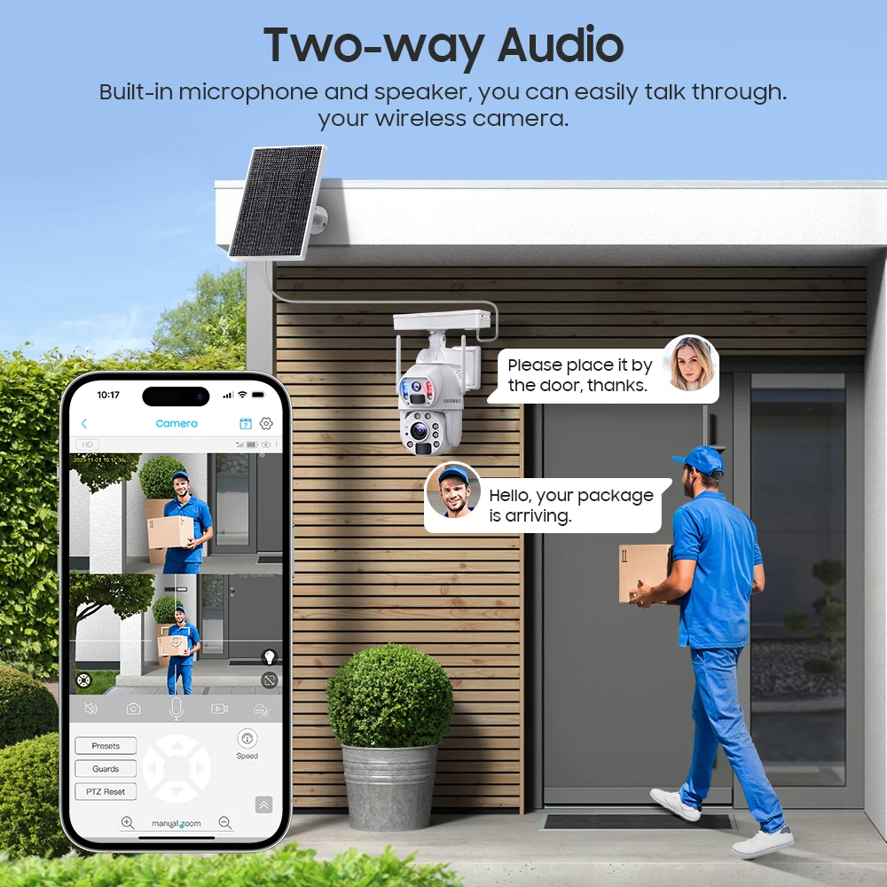 AI Metal 4K عدسة مزدوجة 10W 30X Zoom 4G كاميرا تعمل بالطاقة الشمسية تتبع تلقائي 20100mAh بطارية كاميرا IP66 Dual PIR CCTV كاميرا IP الأمن #6