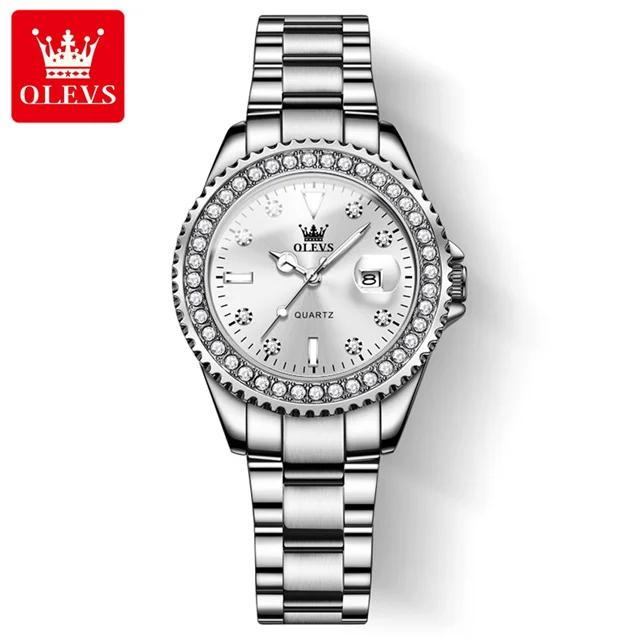 OLEVS Original Diamant Zifferblatt Quarzuhr für Frauen Mode Elegante Damen Uhren Edelstahl Wasserdichte Damen Armbanduhr 8