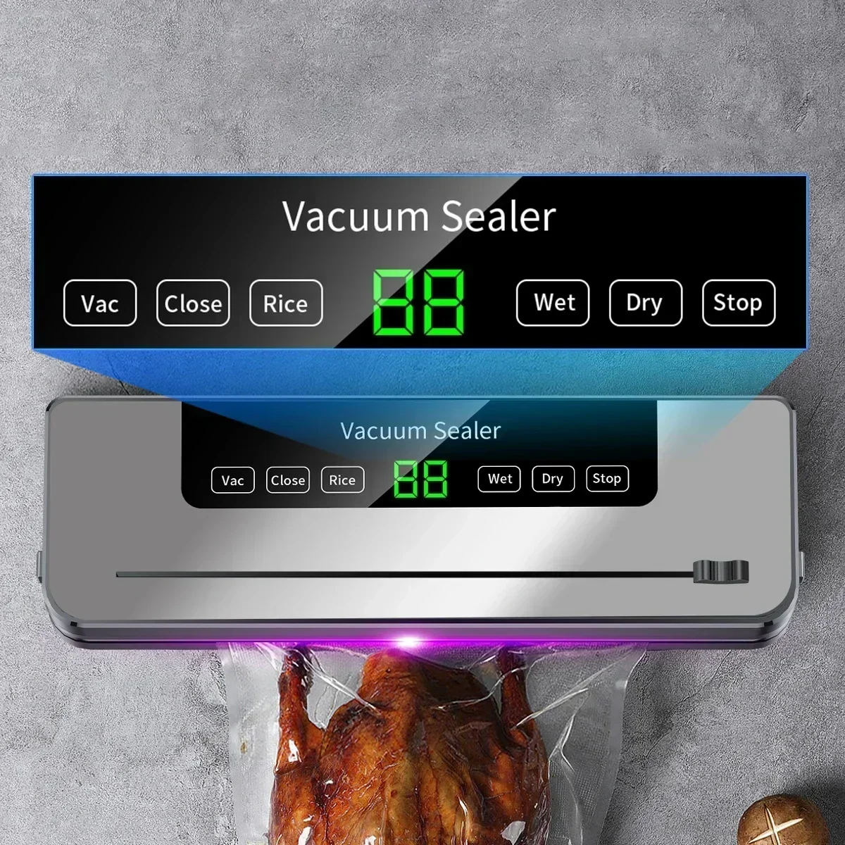 Sellador al vacío eléctrico para cocina, máquina envasadora de sellado de alimentos secos/húmedos para conservación de alimentos, cortador incorporado, extraíble y lavable