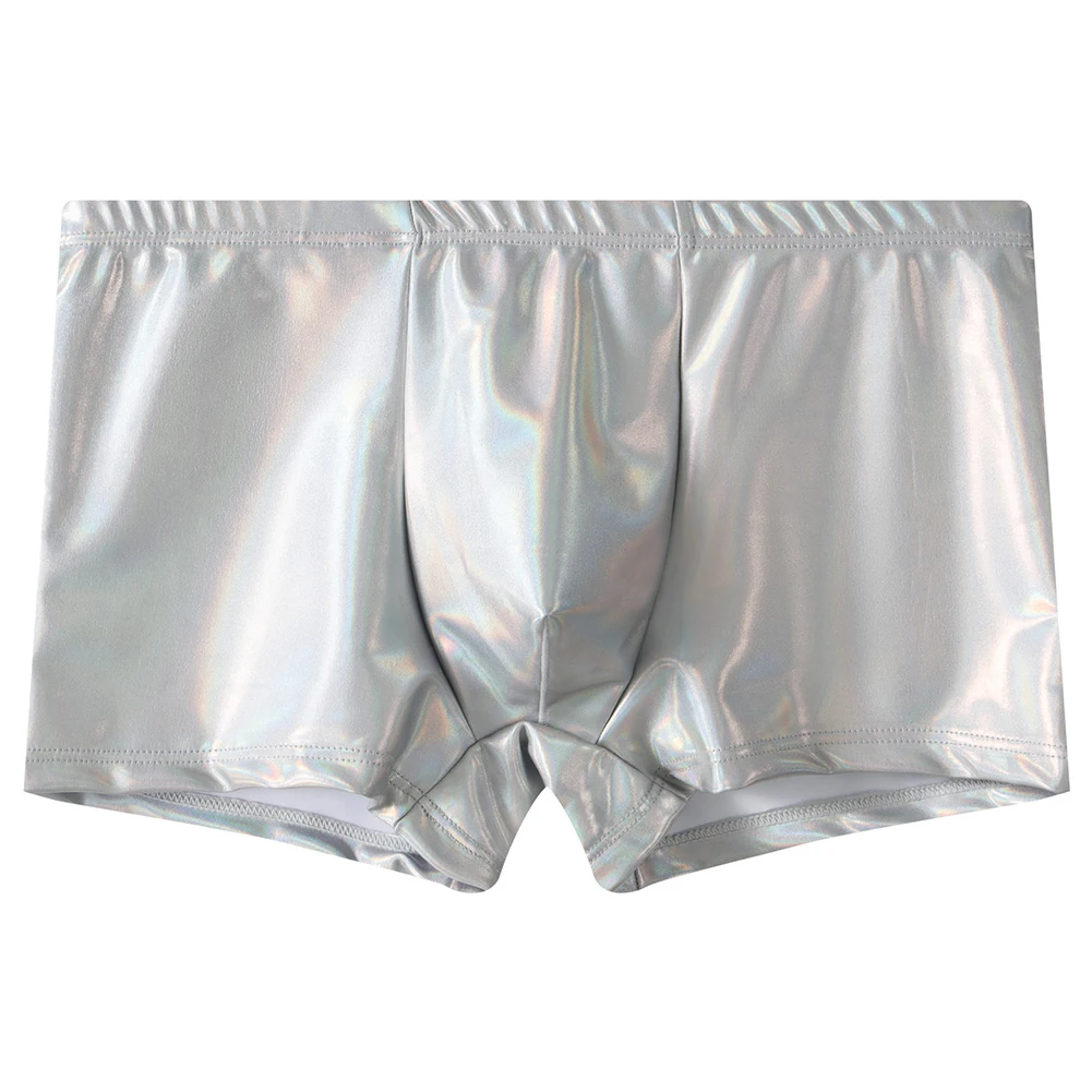 Mens Boxer Briefs Underwear Bulge Pouch Trunks Leather Shorts Shiny U Convex Pouch Silky Seemless  Boxers Underpants