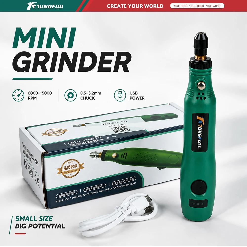 TUNGFULL Mini Electric Grinder 6000-15000RPM High Speed Rotary Tool for DIY Crafts Home Repair Woodworking Engraving Pen