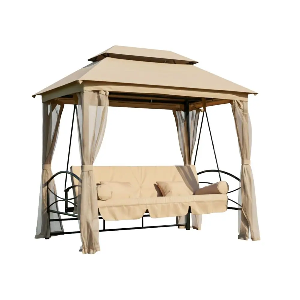 Reinforced RipLock 350 Replacement Canopy Top and Netting Set Compatible with Debora Gazebo Swing Model 010884 Beige