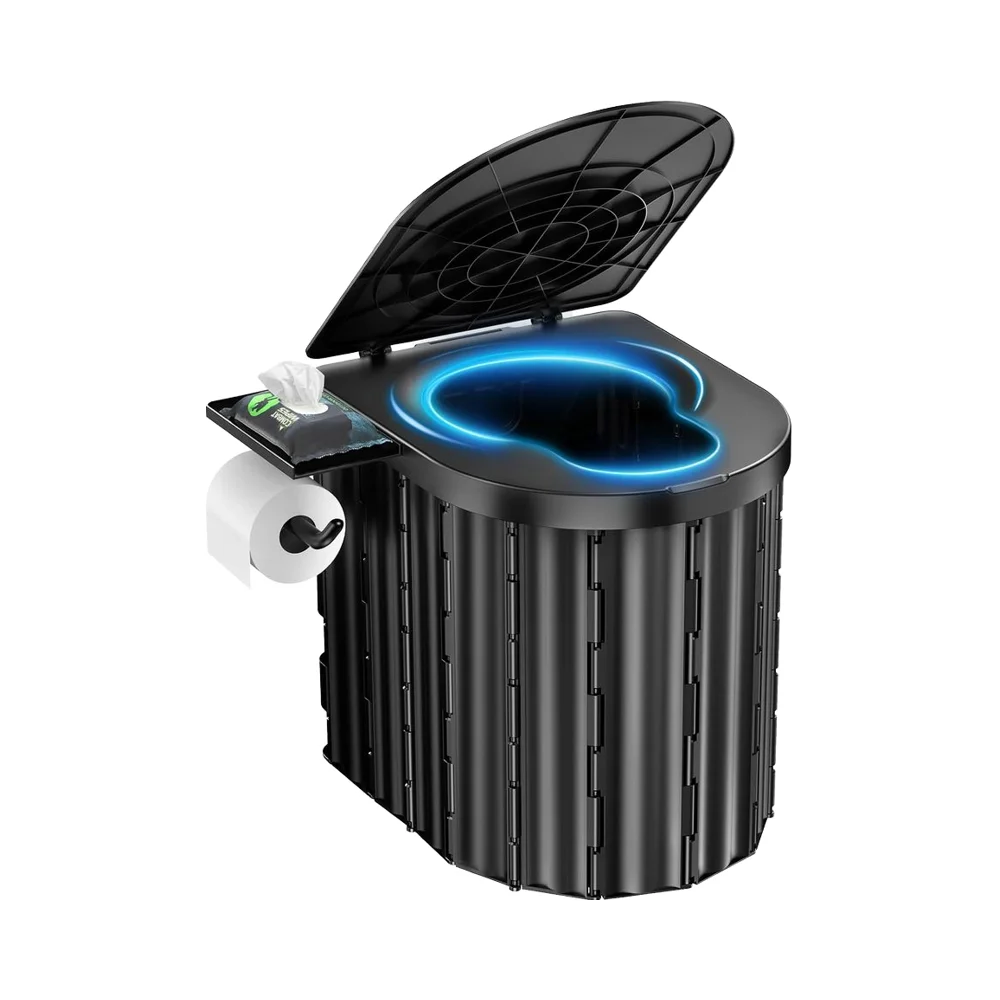 STLF inodoro portátil de 15 pulgadas, soporte de papel extraíble mejorado, capacidad de carga de 450 libras, 3mm para acampar, viajes por carretera, coche, RV, tienda de campaña, camiones de playa