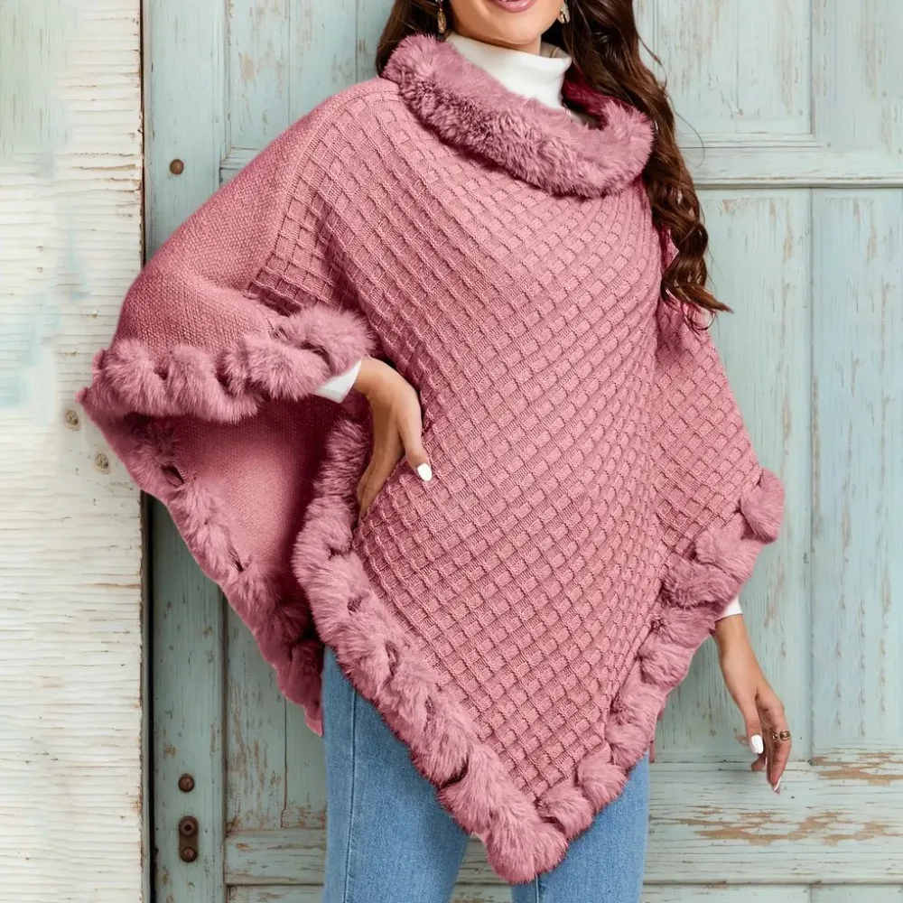 

Зимняя теплая шаль с воротником из искусственного меха, нерегулярная имитация кашемира, плюшевая вязаная шаль, накладки на пальто в этническом стиле