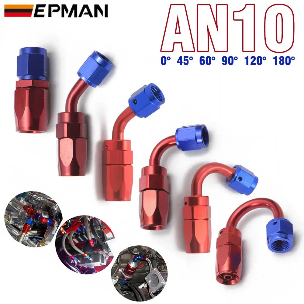 EPMAN 10PCS/LOT Straight AN10 Hose End Fitting 45 60 90 120 180 Degree Aluminum oil cooler hose fitting