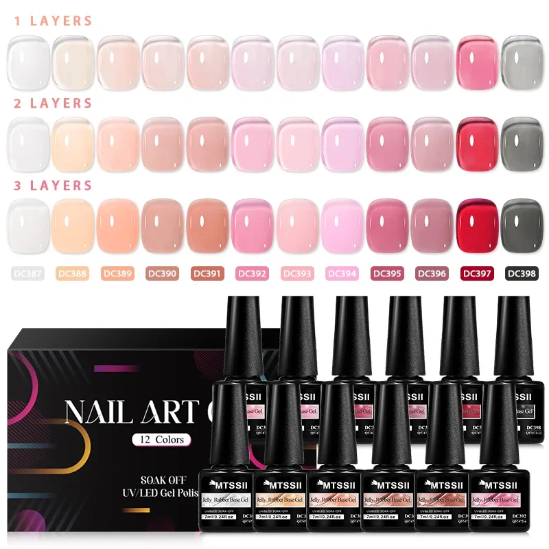 MTSSII 12Pcs/Set Jelly Transparent Gel Nail Polish Nude Pink Green Skin Color Crystal Gel Varnish Nail Art Gel Lacquer for Nails