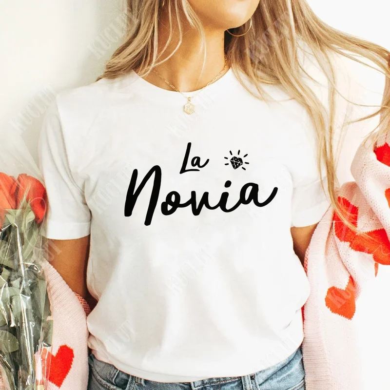 Girl Team Bride Squad T-shirt Bachelorette Hen Party Tee Shirt Spanish Bridal Wedding Single Farewell Short Sleeve Female Tops