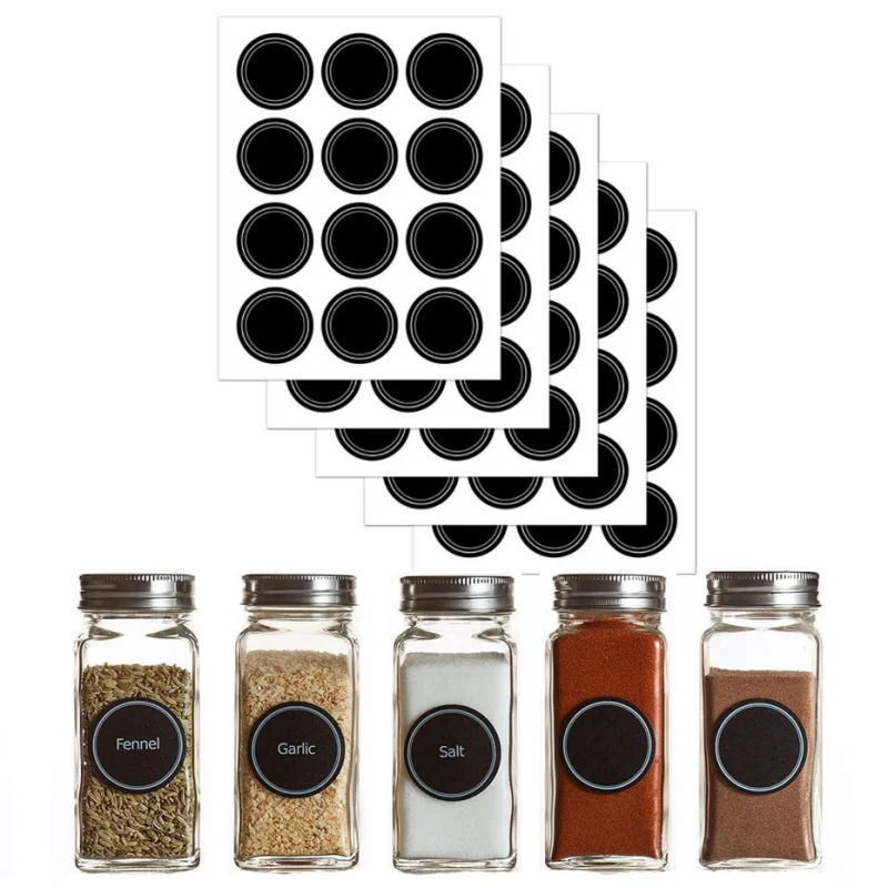 60pcs Round Shape Label Stickers Mason Jars Spice Bottle Pantry Food Storage Stickers Waterproof Reusable Blackboard Stickers