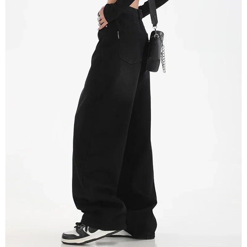 Woman High Waist Slim Fit Wide Leg Jeans Female High Street Y2k 2000s Casual Pants Lady Fashion Black Blue Loose Denim Trouserse