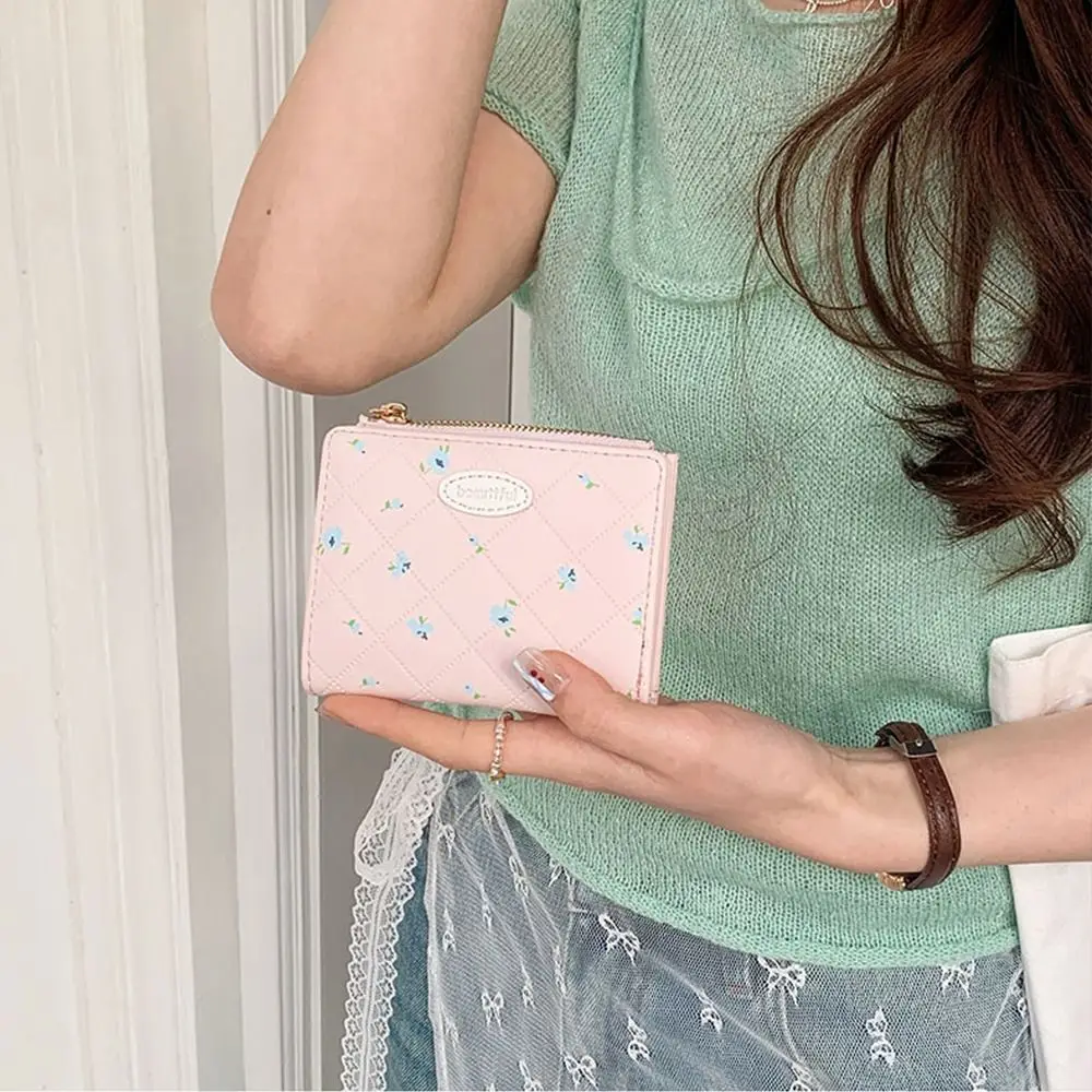 أزياء زهرة المرأة المحفظة أضعاف قصيرة طالب المحفظة بو الجلود سستة عملة المحفظة بطاقة حقيبة