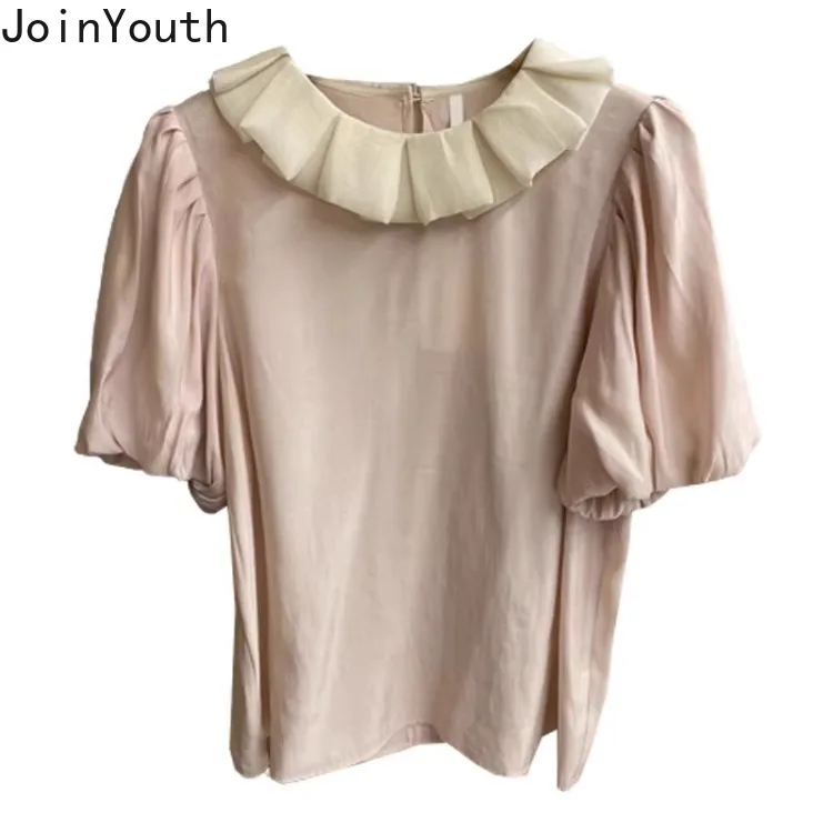 2024 Blusas Mujer De Moda Peter Pan Collar Puff Sleeve Blouses for Women Temperament Tops Solid Color Loose Korean Summer Shirts