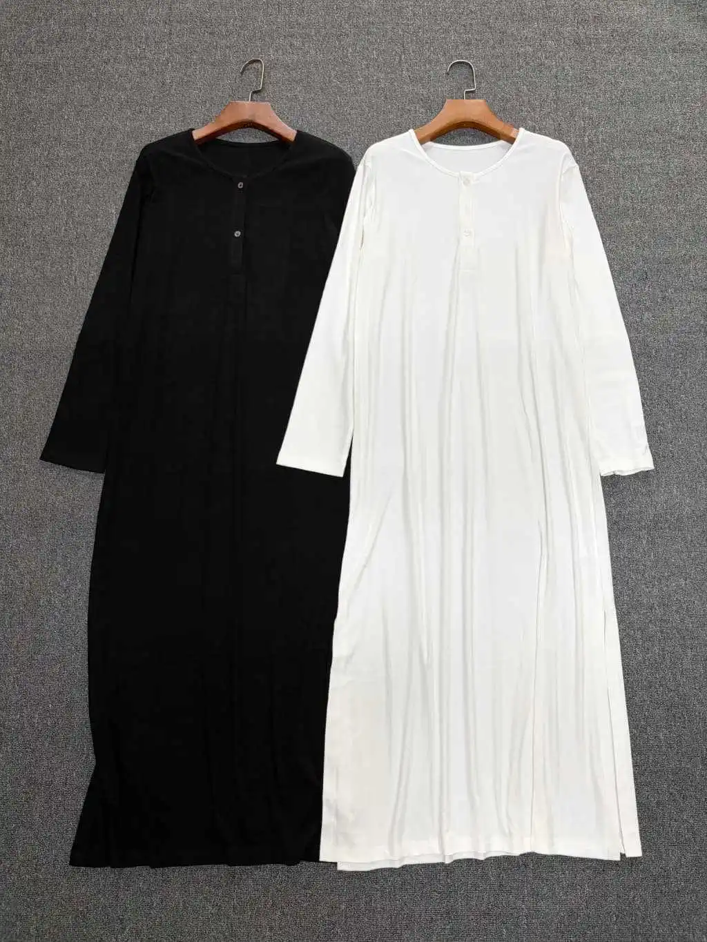 Loose-Fitting Pure Cotton Long-Sleeved Dress, 2026 Early Autumn New Style, High-Quality Minimalist Slit Maxi Dress