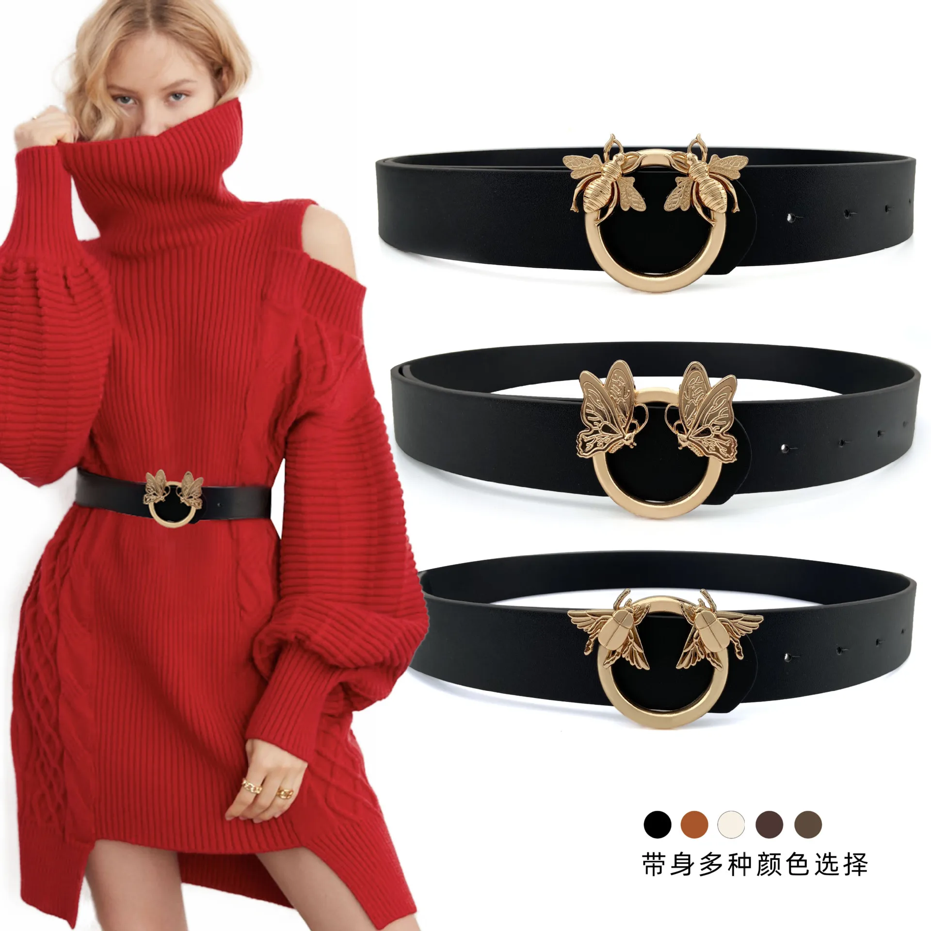 Double Leather Women Belt Fashion Waist Belt PU Leather Metal Buckle For Ladies Leisure Dress Jeans High Quality Wild Waistband