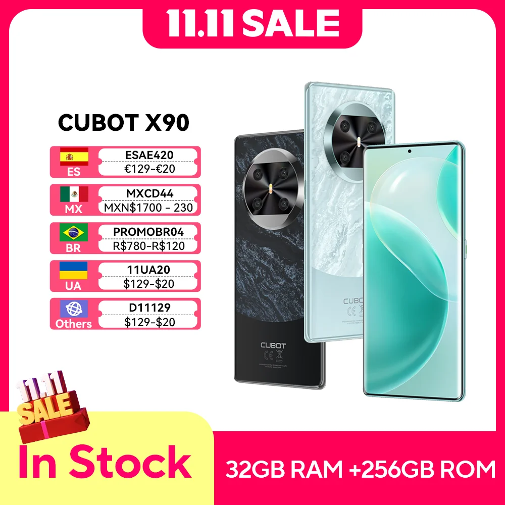 CUBOT X90, смартфон Android 14, 32 ГБ ОЗУ (16 ГБ + 16 ГБ расширенной), 256 ГБ ПЗУ, 6,67-дюйма изогнутый AMOLED-дисплей с частотой 120 Гц, Helio G99, NFC, камера 100 МП, 4G телефон, добавить в корзину