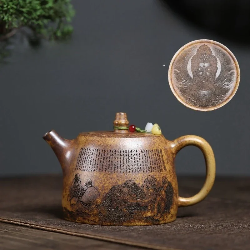 Yixing Handmade Purple Clay Teapot, Raw Ore, The Eighteen Arhats Gold Sand,tea Pot, Kung Fu Tea Set 410ml