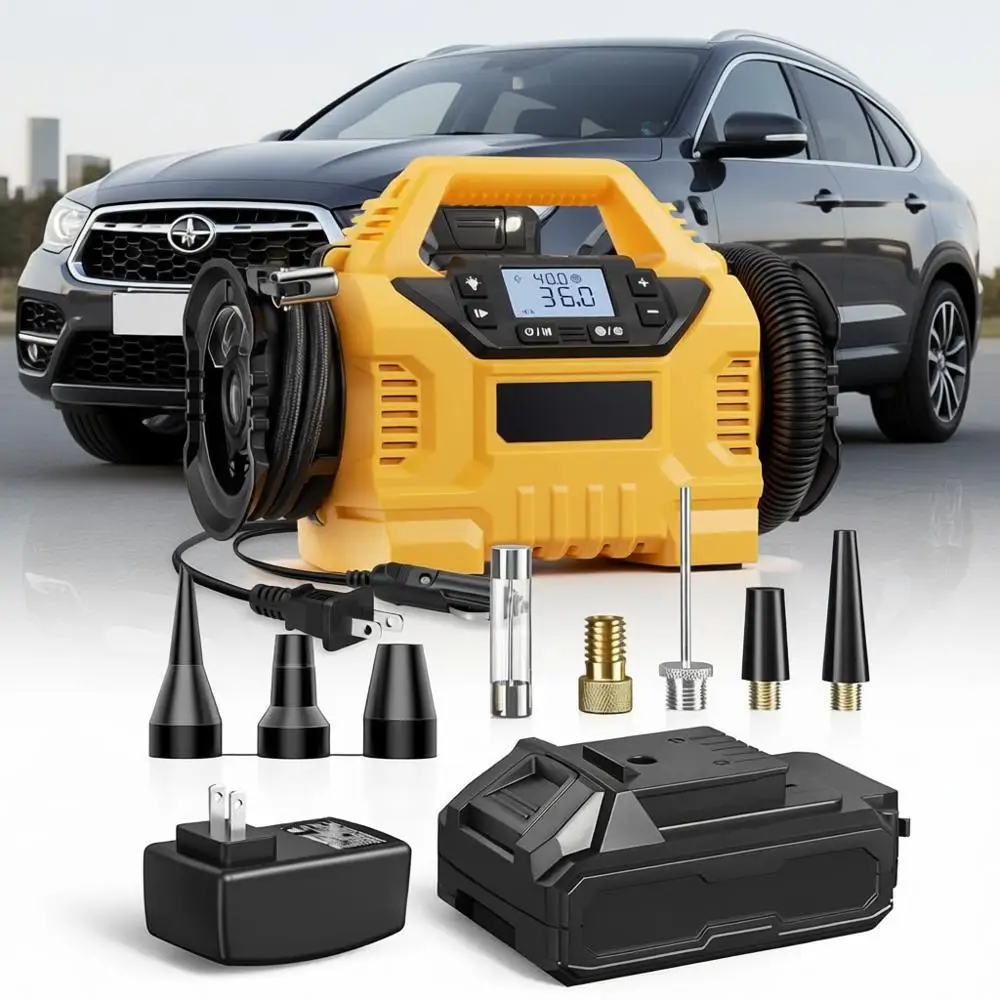

Портативный автомобильный компрессор 160PSI с HD-дисплеем, 3 источниками питания и двумя мощными моторами, для накачивания/сдувания шин, сверхмощный воздушный насос