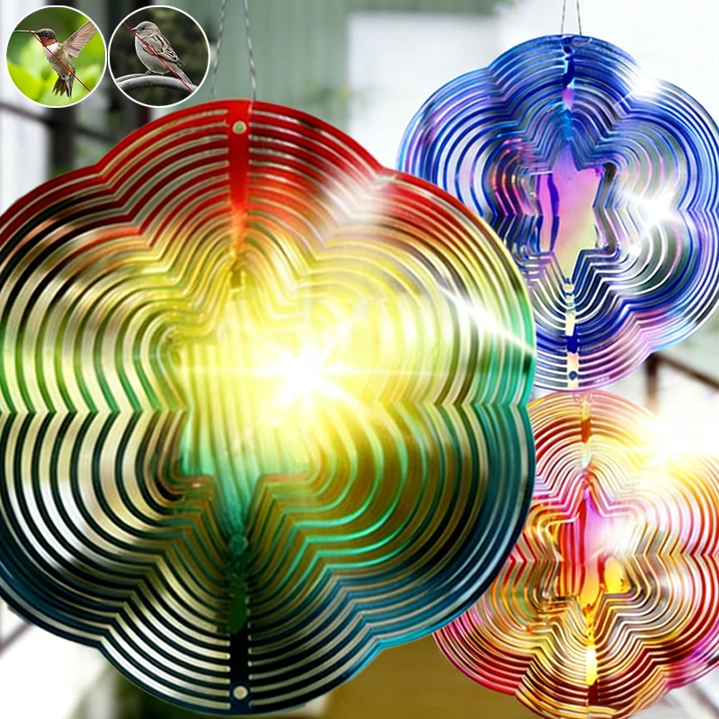 

3D Rotating Bird Repellent Hexagonal Circular Birds Repelling Wind Turbine Garden Orchards Reflector Wind Spinner Scare Tools