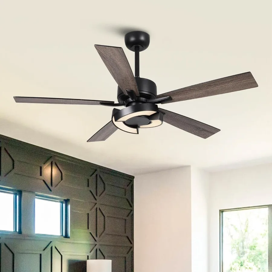 52 Inch Black Ceiling Fans with Lights and Remote Control Featuring Ultra-Quiet DC Motor Reversible 5 Blades Dimmable Lighting