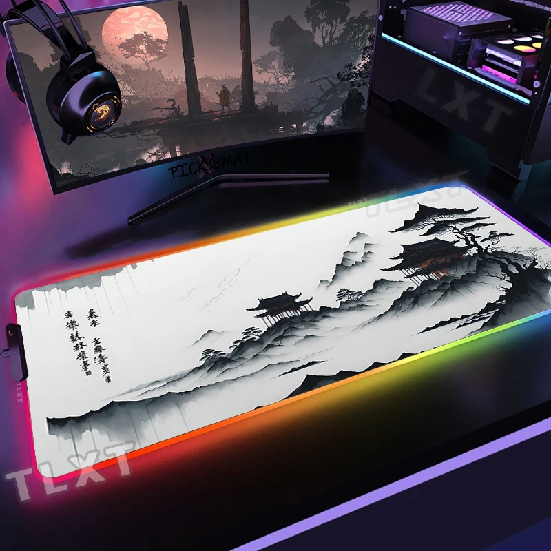 

Large RGB Mouse Mat Ink Painting Mousepads LED Gaming Mousepad Big Luminous Desk Pad 100x55cm Desk Mats Backlit Gamer Mouse Pads