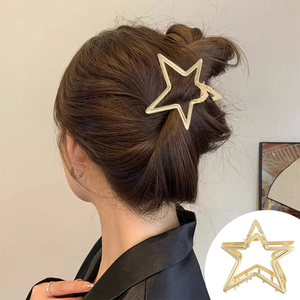 Y2K Fashion Five-pointed Star Metal Clip Hair Clip Female Back Head Shark Clip Small Hair Clip Headwear Summer Hair Accessories