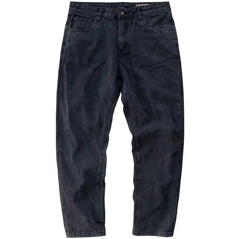 جينز رجالي فضفاض غير رسمي للعمل مقاوم للاهتراء أحذية أمريكية متطابقة مع السراويل منتصف الخصر سراويل طويلة مرنة قليلاً #5