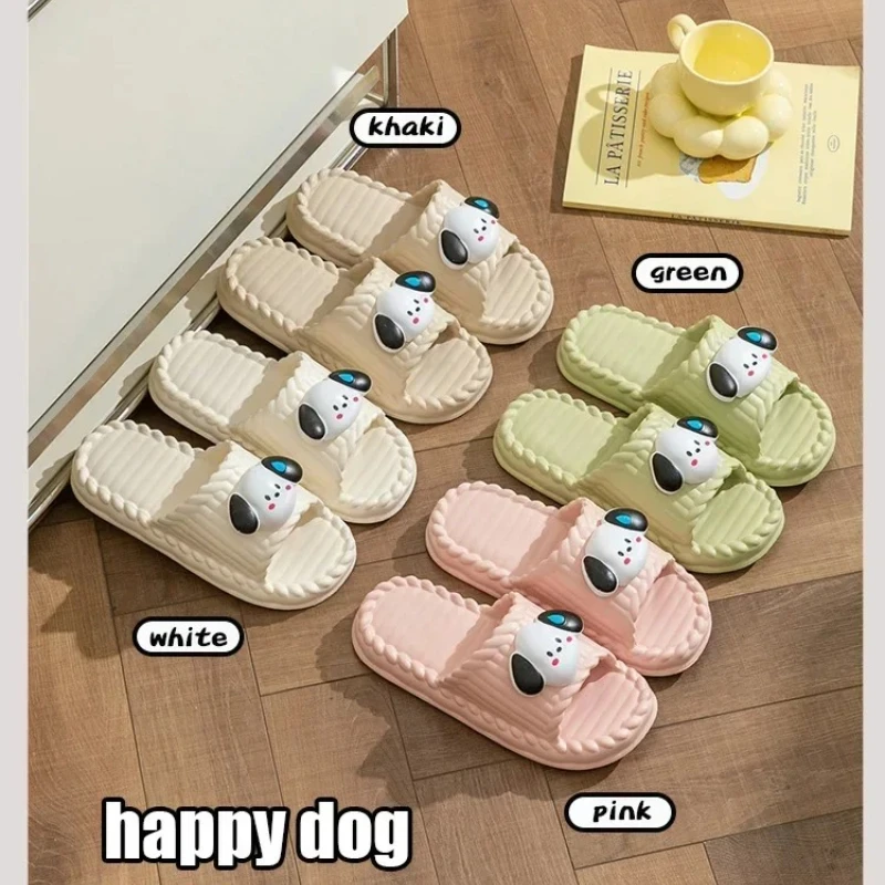 홈 클라우드 슬리퍼 만화 귀여운 강아지 스타일 여성 샌들 리본 큰 눈 플립플롭 부드러운 미끄럼 방지 남성 플랫폼 슬라이드 편안한 신발