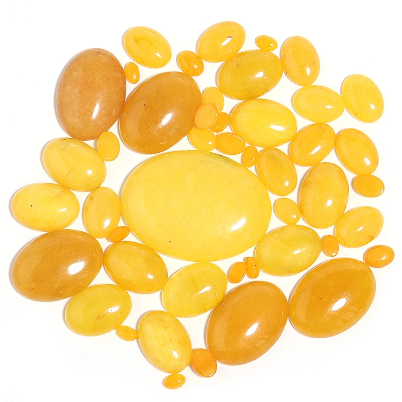 2/5/10 stücke Natürliche Stein Cabochon Gelb Jade Oval Flatback Lose Perlen Für Schmuck Machen DIY Handwerk Halskette ring Zubehör