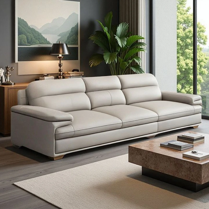

Leather sofa modern large living room straight row minimalist small apartment combination