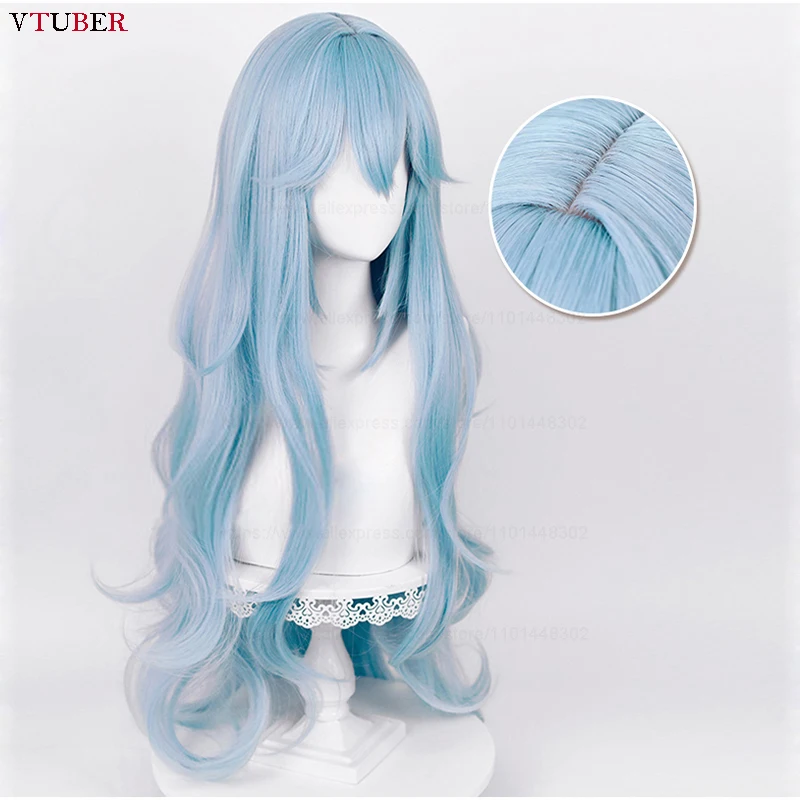 Ayanami Rei Cosplay Perruque Synthétique Ondulée, Cheveux OligCosplay Anime, Bonnet, Bleu Cyan, Haute Qualité, 100cm de Long