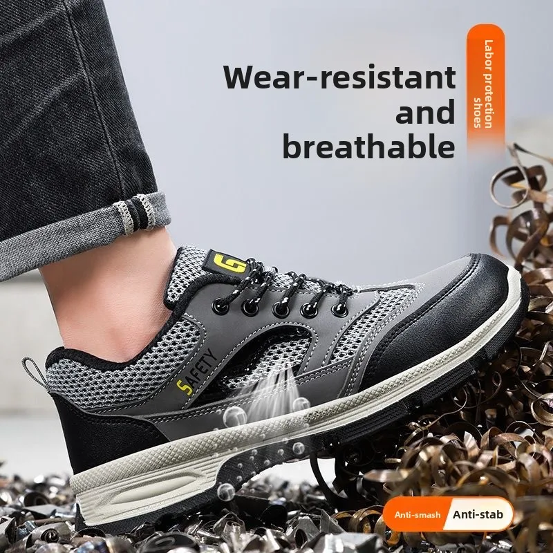 Sapatos de trabalho masculinos com biqueira de aço, sapatos de segurança anti-esmagamento, botas de trabalho anti-punctura, tênis respiráveis e antiderrapantes