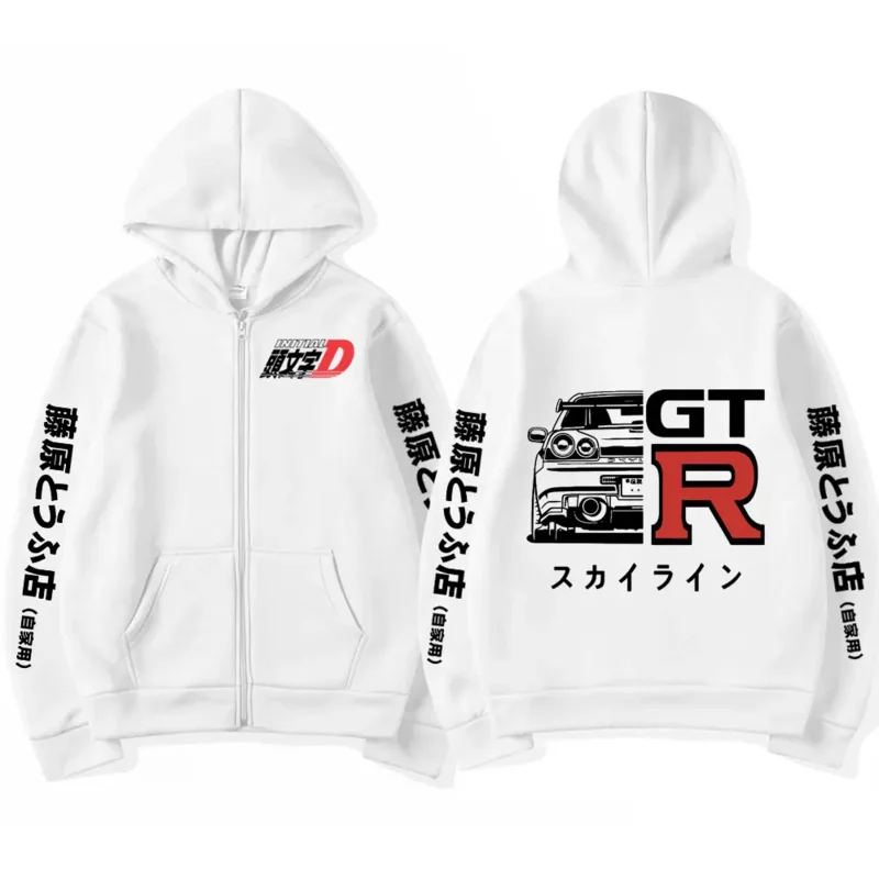 Anime Drift AE86 Initial D Zip Up Hoodie Takumi Fujiwara R34 Skyline GTR JDM Manga Men Women Sweatshirt Gothic Streetwear Jacket