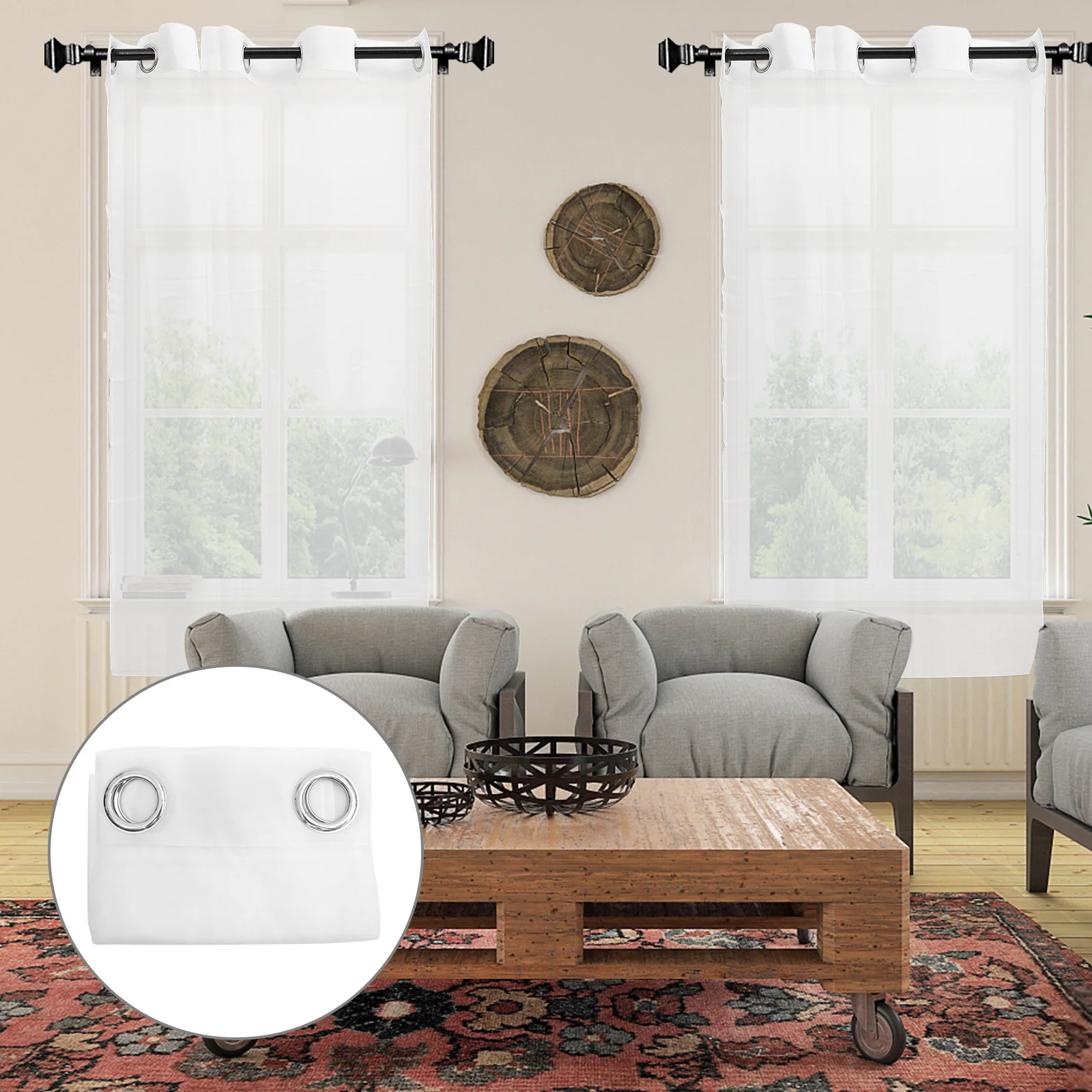 

2Pcs Sheer Curtain Set White Long Window Drapes for Bedroom Living Room Dining Room Natural Diffused Light Decorative Home