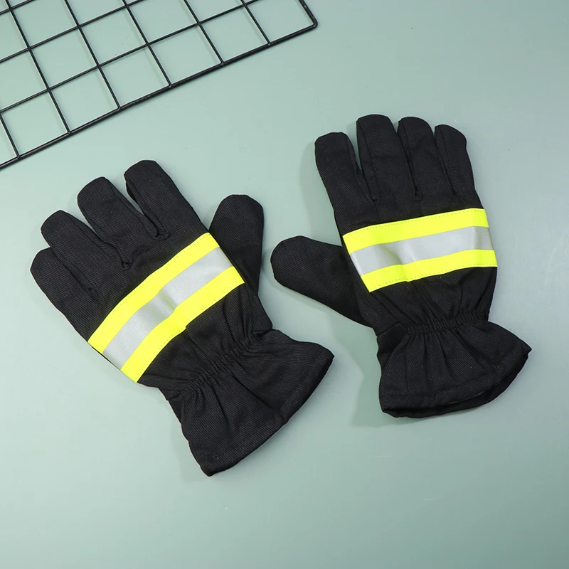 1Pair Protection Fire Proof Gloves Heat-resistant Non-slip Wear-resistant Gloves Reflective Strap For Firefighter