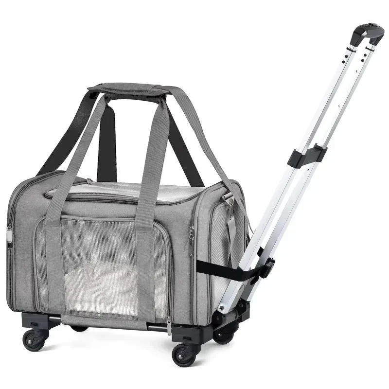 Dog Travel Basket with Wheeled Stroller Puppy Backpack Stroller