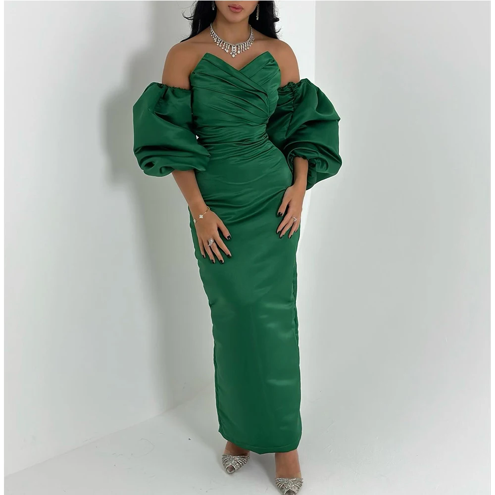 

Customized Satin Straight Detachable Sleeve Evening Dress Strapless Floor Length Solid Color Temperament Vestidos de fiesta