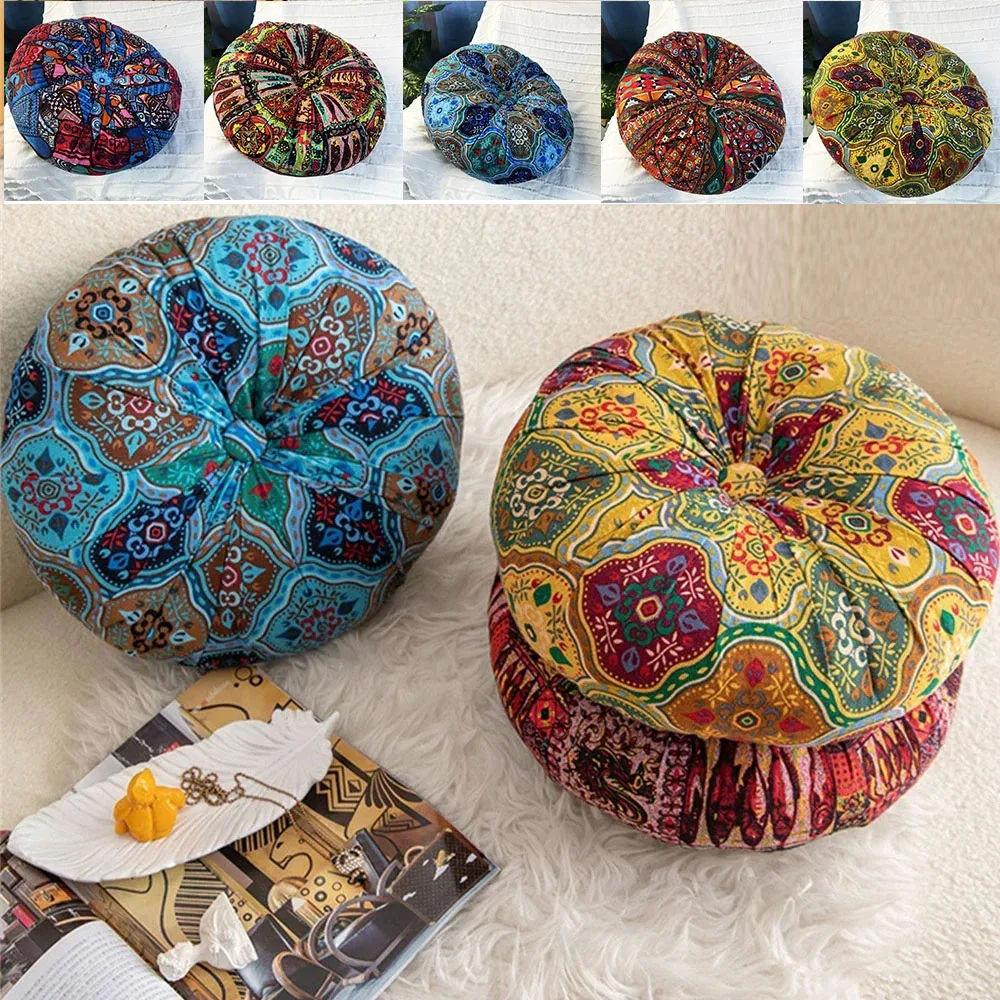 40x40cm Round Bohemian Mandala Pattern Pillowcase Indian Elephant Printed Cushion Cover Boho Meditation Floor Pillows Case 방석 쿠션