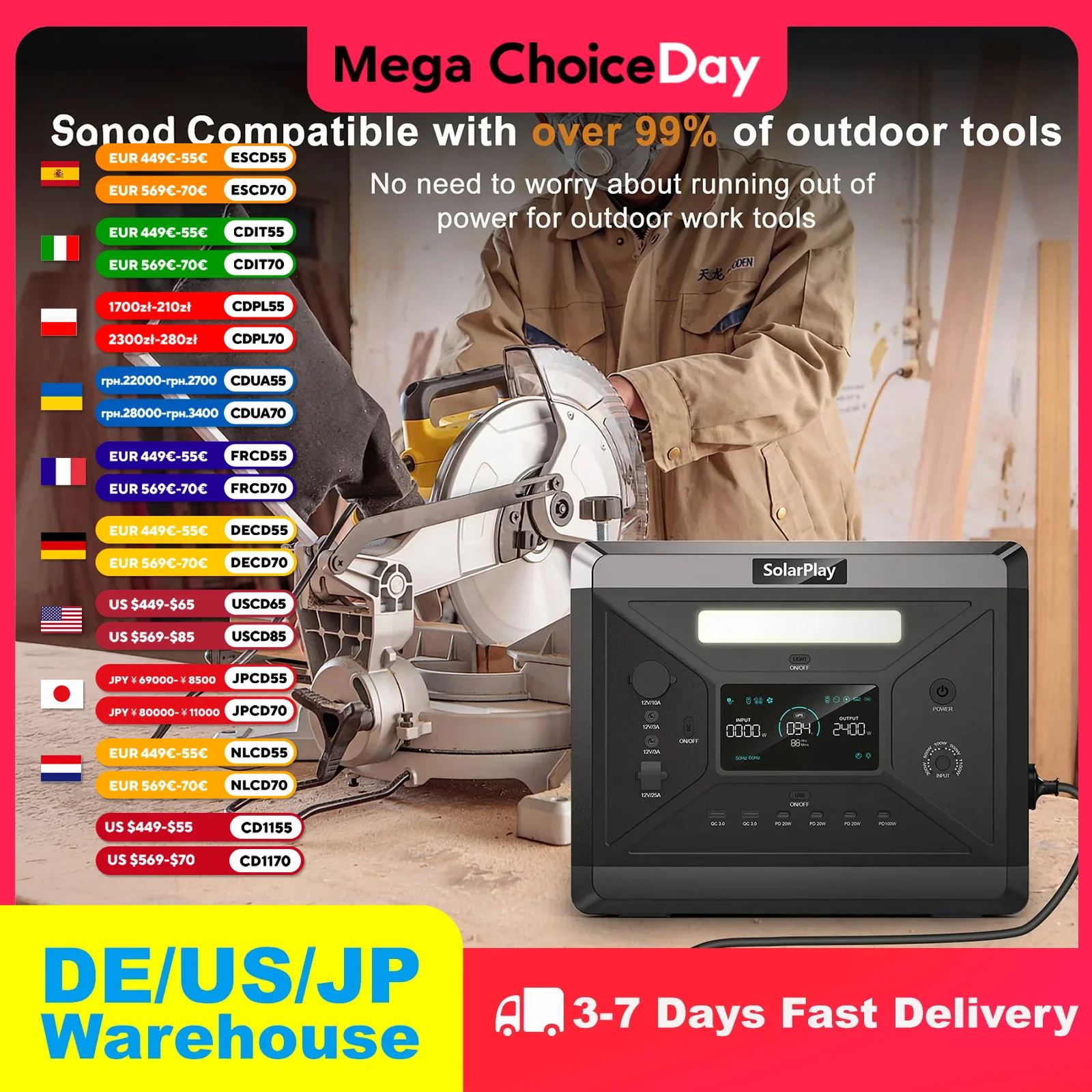 

SOLARPLAY Electric Power Station Q2501 Portable Central Charging Apartment 220v Camping Accessories Motorhome for Home Outdoor