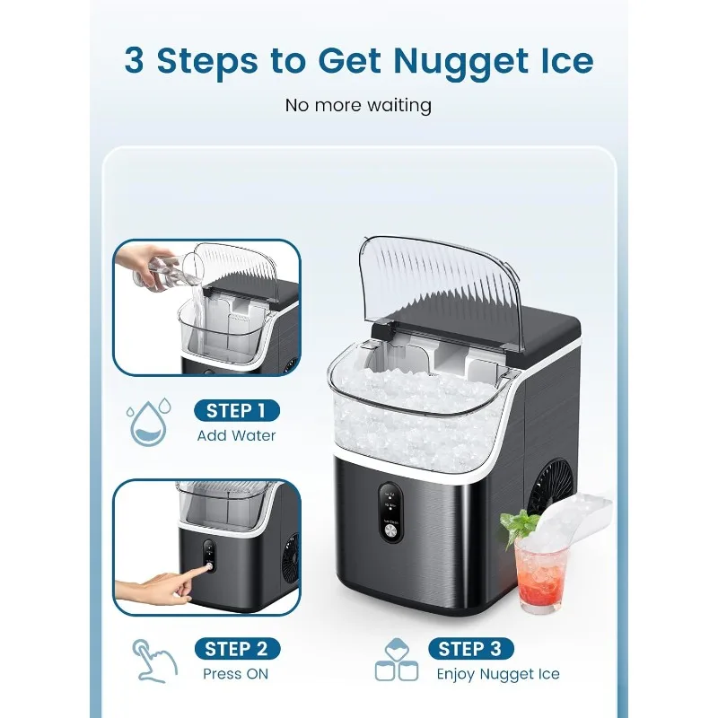 COWSAR Nugget Ice Makers Countertop Soft Chewable Pellet Ice Machine with Auto-Cleaning Function, 35Lbs/24H