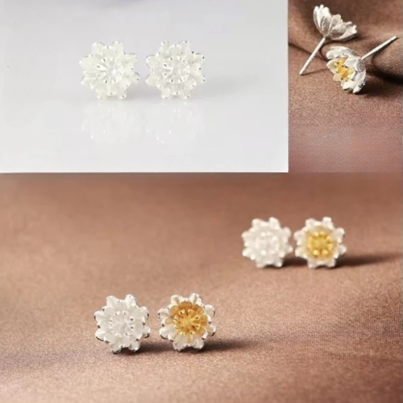Prawdziwe 925 Sterling srebrne z kwiatem lotosu kolczyki dla kobiet dziewczyn prezent Hot moda sterling-srebrny-biżuteria kobiet kolczyki — zdjęcie 7