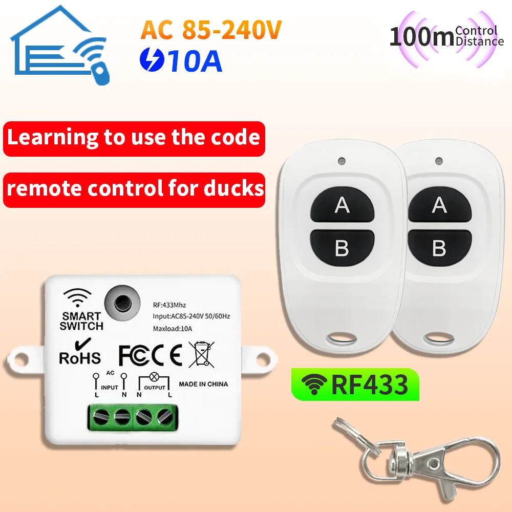 RF433 wireless remote control wall switch module 110V 220V 10A miniature magnetic control relay household lamp fan LED TV