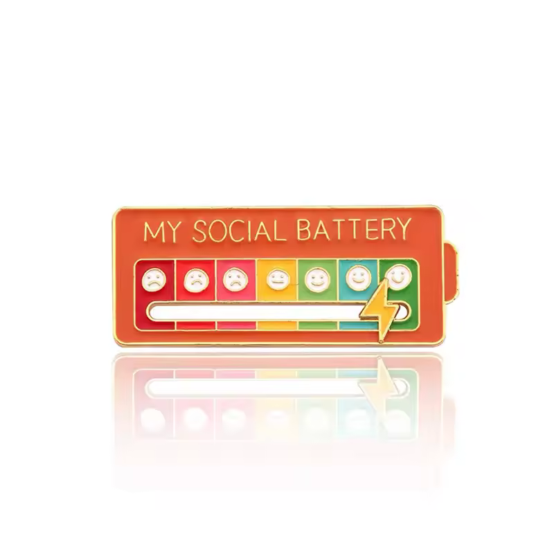 Mood Expression Pins for Women Men My Social Battery Brooches on Clothes Funny Alloy Badge Gifts - Image 9
